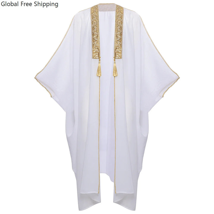 Men's Muslim Kimono-style Chiffon Robe Turkish Arabic Islamic Men's Muslim Robe Cosplay Ramadan Embroidered Robe Prayer Garment