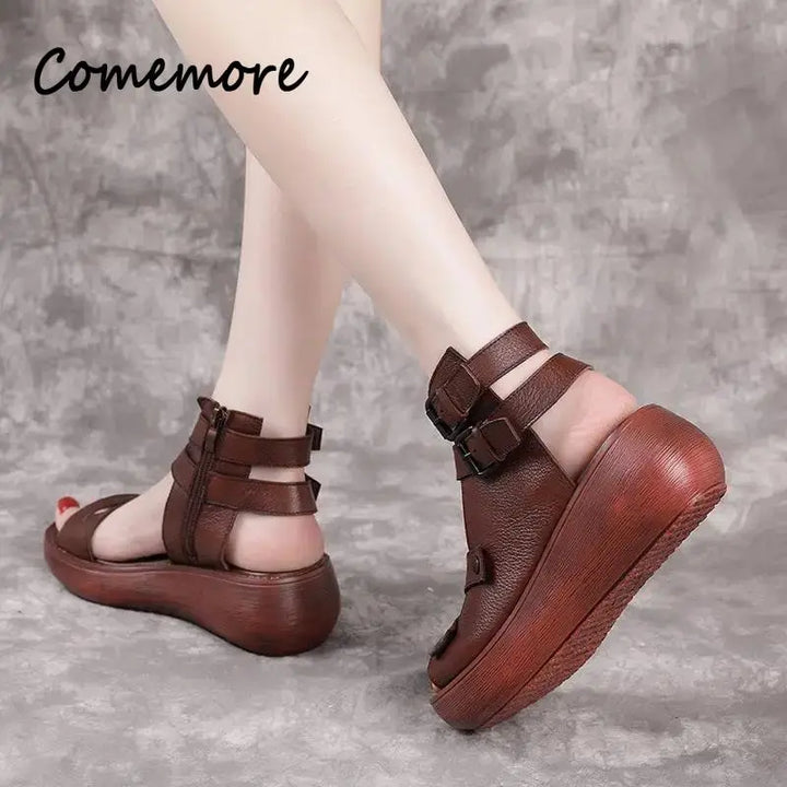 2024 Women’s Summer Wedge Sandals – Retro Leather Gladiator Shoes