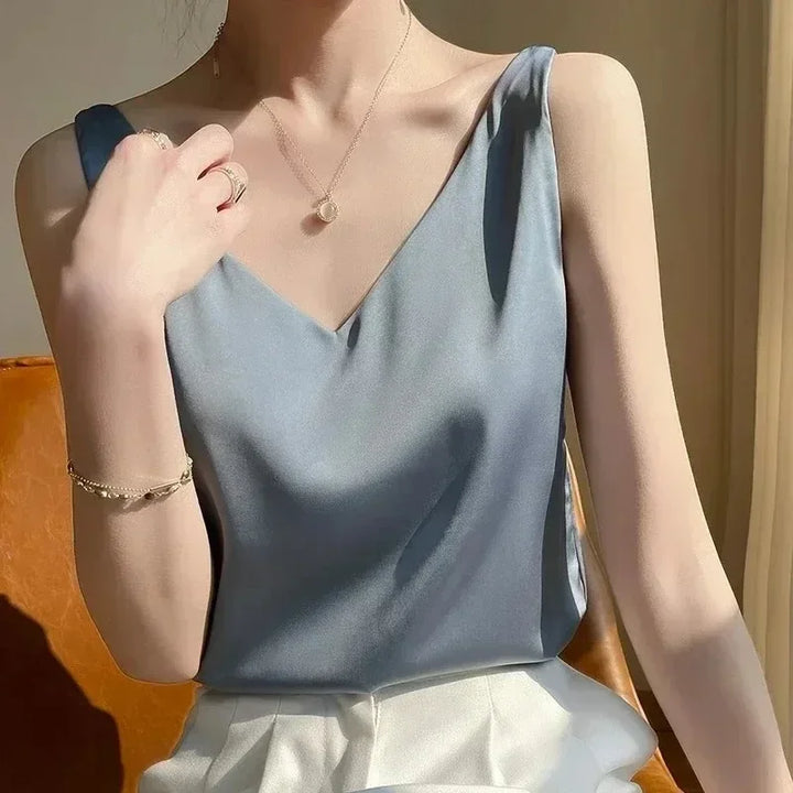 2025 Women’s Satin Silk Camisole – Sleeveless V-Neck Summer Tank Top