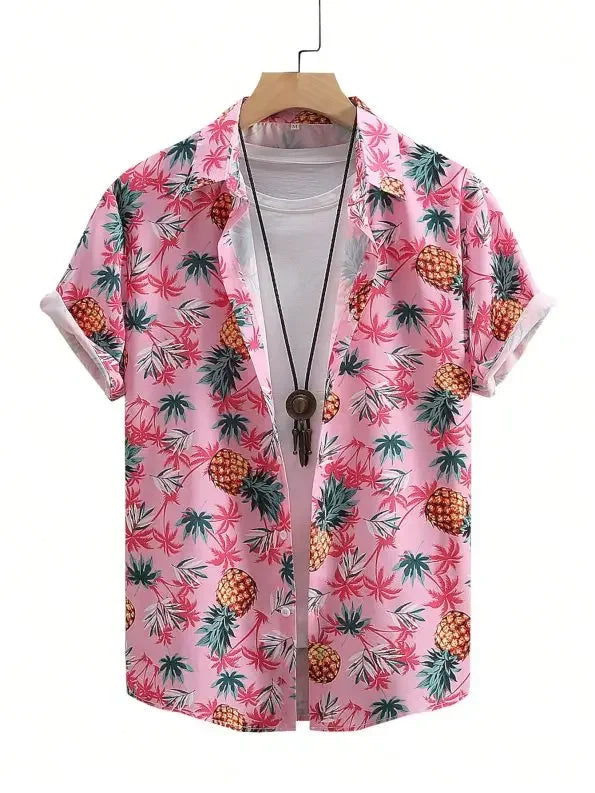 Men's Hawaiian Shirts Men's Short Sleeve Shirts Summer Casual Monstera Print Lapel Short Sleeve Shirts