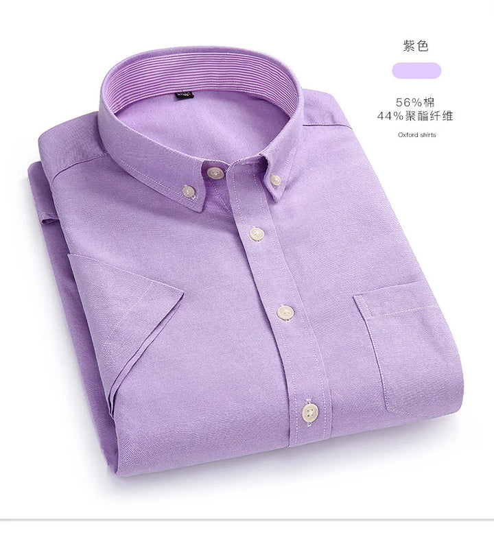 Men's Short-Sleeved Shirt, Summer Casual, Oxford Fabric, Solid Color, Simple, Trendy, Comfortable and High-Quality, Street Style