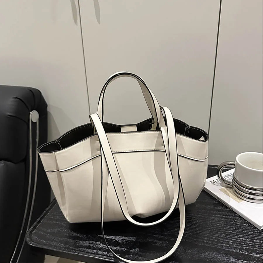 Women’s PU Leather Tote Bag – Large Vintage Shoulder & Crossbody Purse