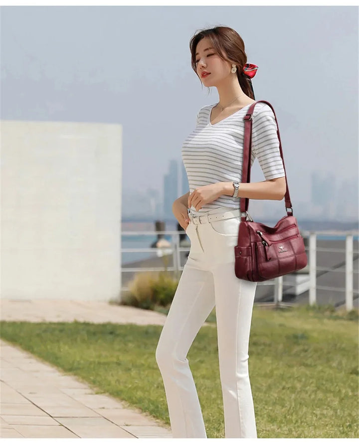 Luxury Women’s Leather Handbag – Multi-Pocket Crossbody & Shoulder Bag 2024