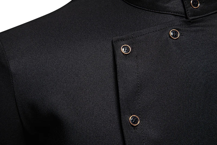 Mens Dress Shirts Vintage Personality Irregular Crop Long Sleeve Business Stand Collar Shirt Men Camisas Streetwear Blusas Tops