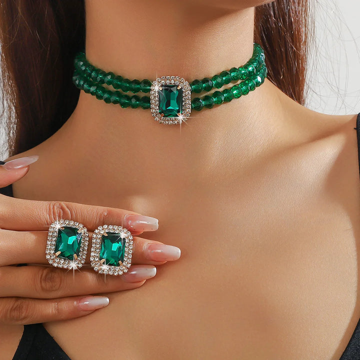 Kristall-Choker- und Ohrring-Set für Damen – Partyschmuck