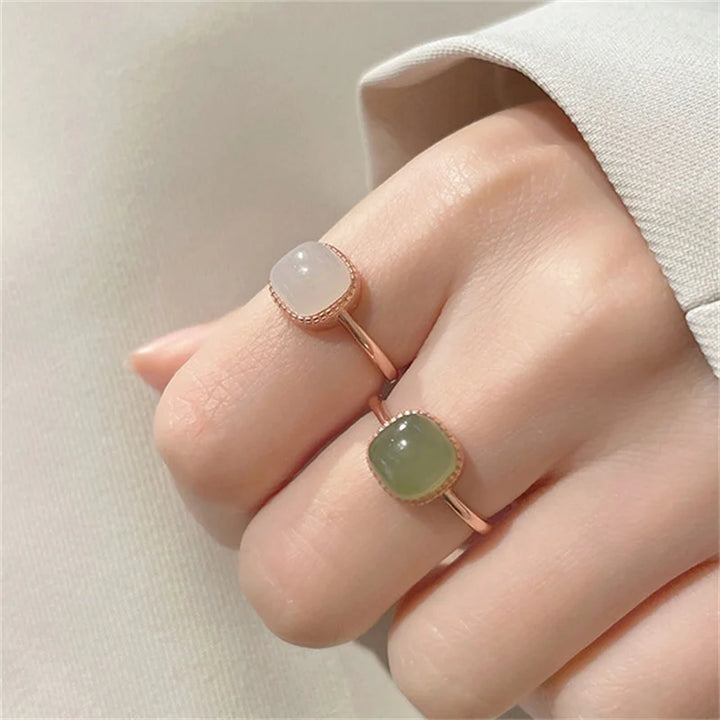 Women’s Vintage Jade & Crystal Geometric Ring – Fashion Jewelry