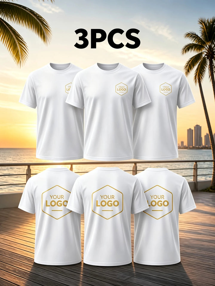 3-Piece Custom Men's T-Shirts, with LOGO/Pattern/Text Available on Both Front and Back. Summer Casual T-Shirts