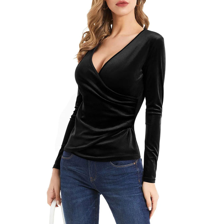 Women’s Sexy V-Neck Ribbed Top – Warm Long-Sleeve Shirt
