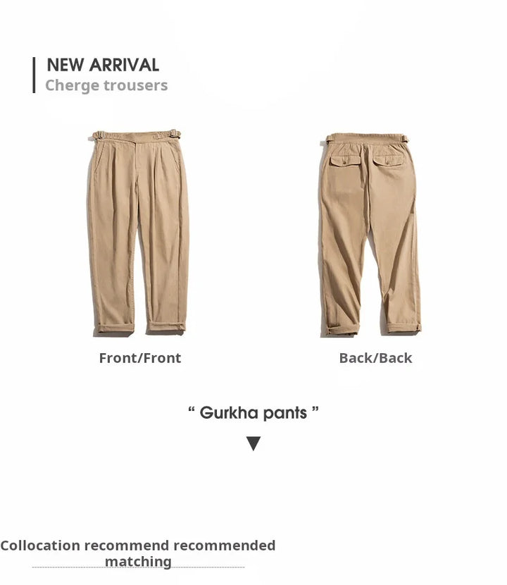 Maden Vintage Adjustable High Waist Gurkha Pants Khaki Casual Cargo Work Pants Classic Straight Trousers for Men's Spring Fall