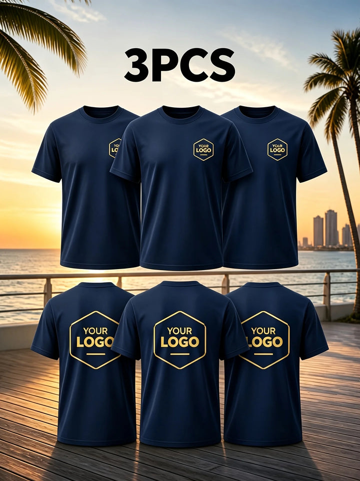 3-Piece Custom Men's T-Shirts, with LOGO/Pattern/Text Available on Both Front and Back. Summer Casual T-Shirts