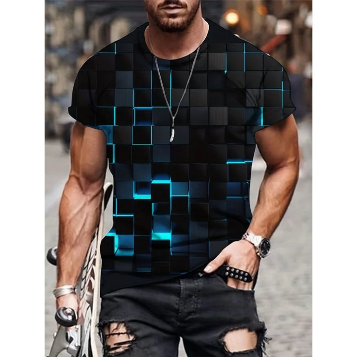 Shirt for Man Stripe Print Street Graphic T-Shirts Trendy Men's Short Sleeve Clothes Casual Summer Outdoor Oversized Clothing