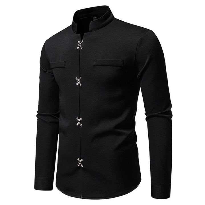 2025 Spring New Men Shirt Chinese Style Clothing Slim Fit Long Sleeves Shirt Camisa Social Office Wear Mandarin Collar Shirt