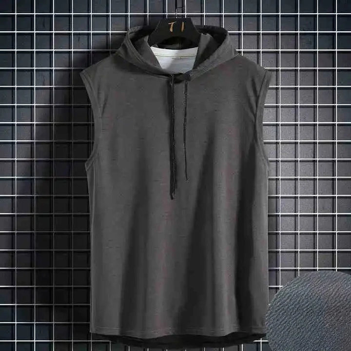 Men Tie Collar Hooded Sleeveless Vests Male Summer Loose Solid Hip Hop Tee Shirt Tops
