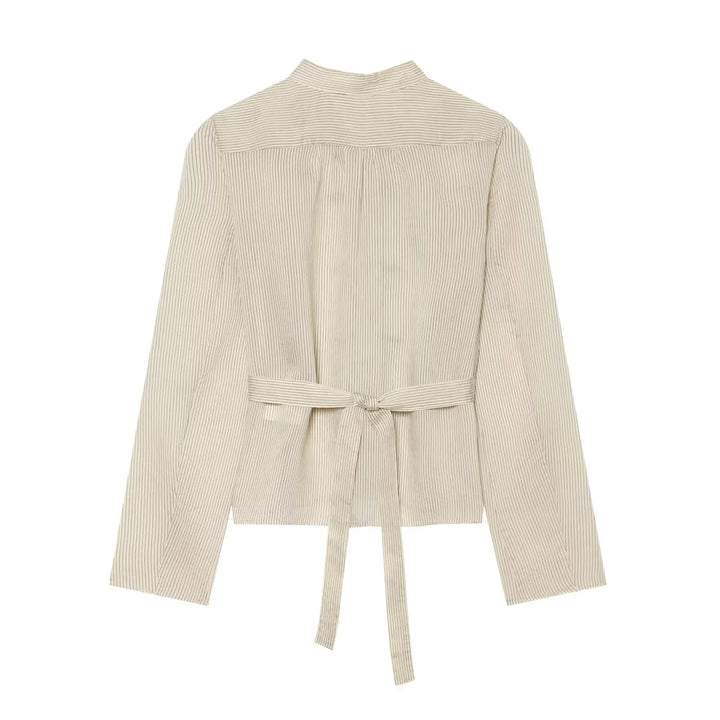 Women Trendy Sexy Striped Shirts Summer Female Chic Rope Buttons Sheer Shirts Lady High Street Elegant Long Sleeve Blouse Tops