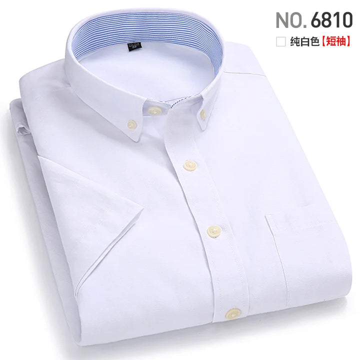 Men's Short-Sleeved Shirt, Summer Casual, Oxford Fabric, Solid Color, Simple, Trendy, Comfortable and High-Quality, Street Style