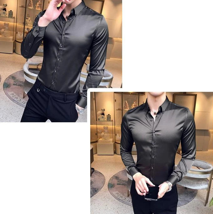 Plain Long Sleeve Shirts and Blouses for Men Business Silk Summer Button Man Tops Fashion 2025 Social High Quality Clothing S I