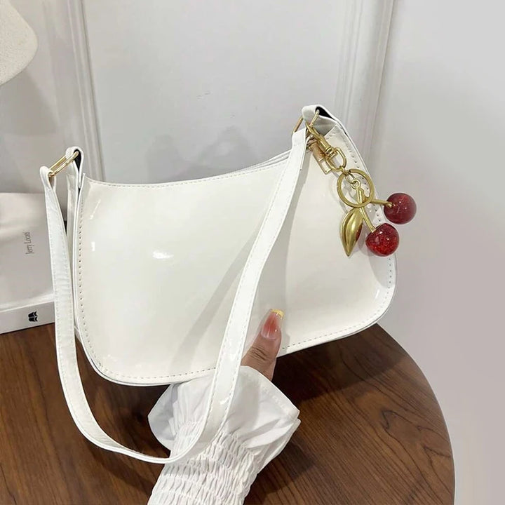 Vintage Women’s PU Leather Shoulder Bag – Crossbody Handbag with Cherry Pendant