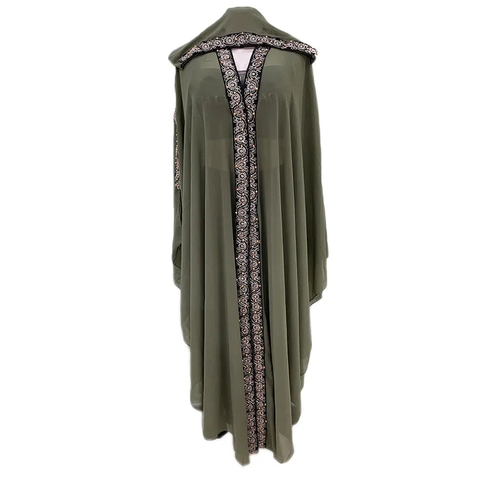 Abaya Morocco Kaftan Dubai Hooded Maxi Dress Bat Sleeve Farasha Kaftan Muslim Women African Open Kimono Boubou Evening Dresses
