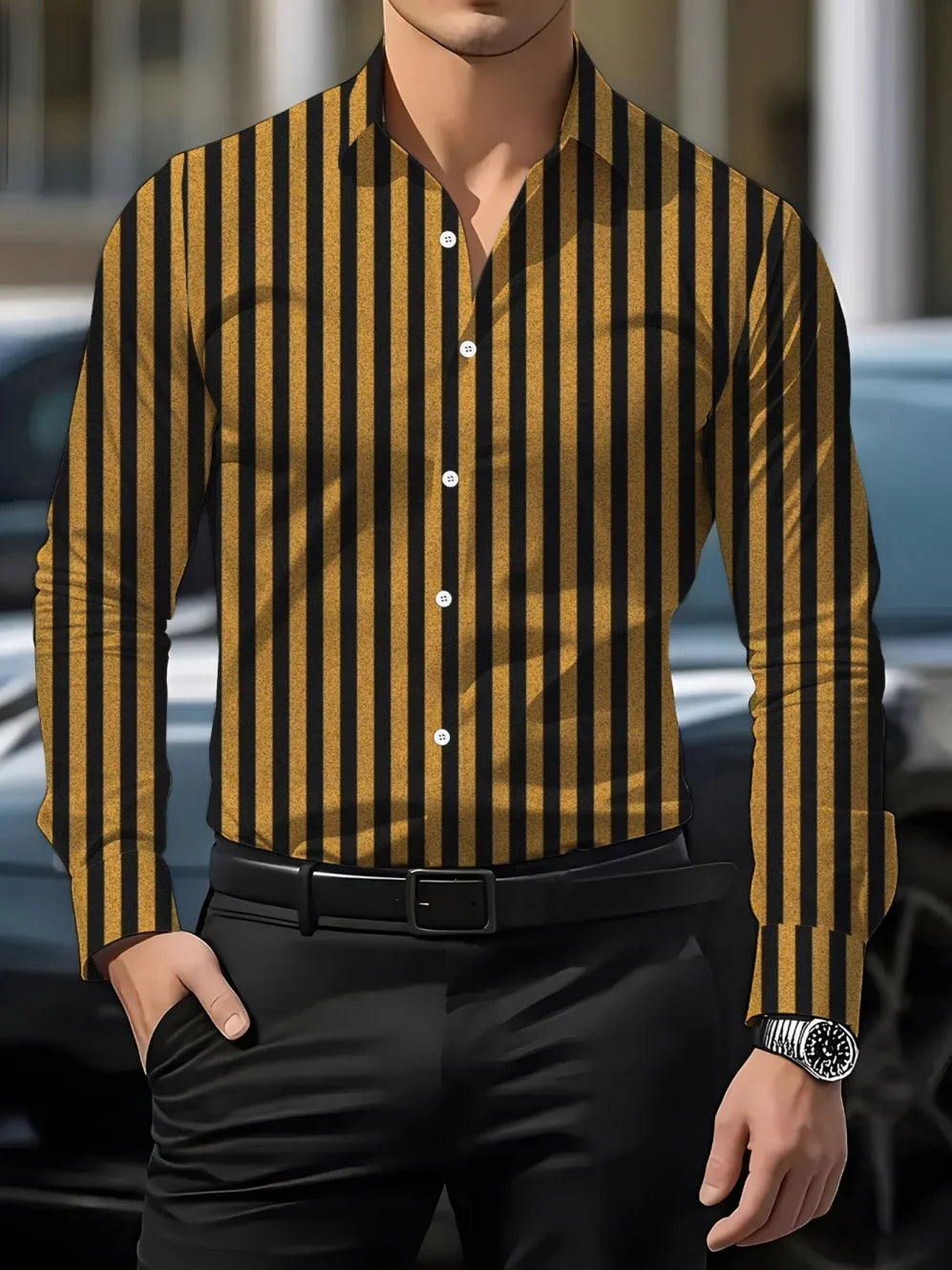 Man Shirts Elegant Formal Business Minimally Striped Print Design Casual Fashion Multifunctional Suit Substitute Shirts for Men