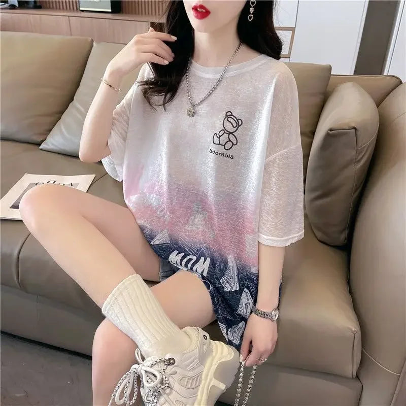Tops Woman Summer Outfit Baggy T Shirt for Women Graphic Long Short Sleeve Clothing Female Korean Reviews Clothes Emo Tee Y2k