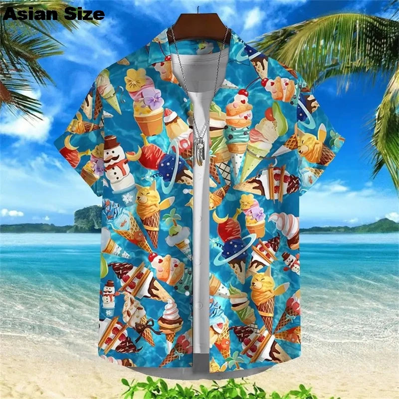 2025 Hawaiian Shirt For Men Summer Cold Ice Cream Short Sleeve Shirt Tops Casual Popsicle Blouses Icecream Female Button Clothes