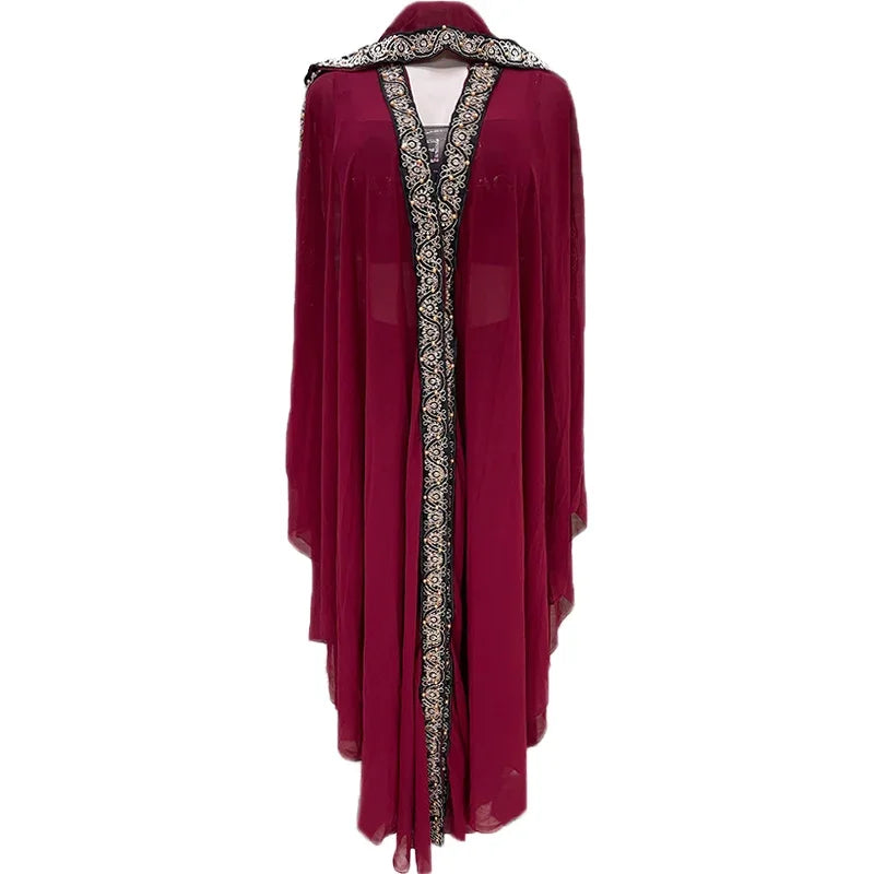 Abaya Morocco Kaftan Dubai Hooded Maxi Dress Bat Sleeve Farasha Kaftan Muslim Women African Open Kimono Boubou Evening Dresses