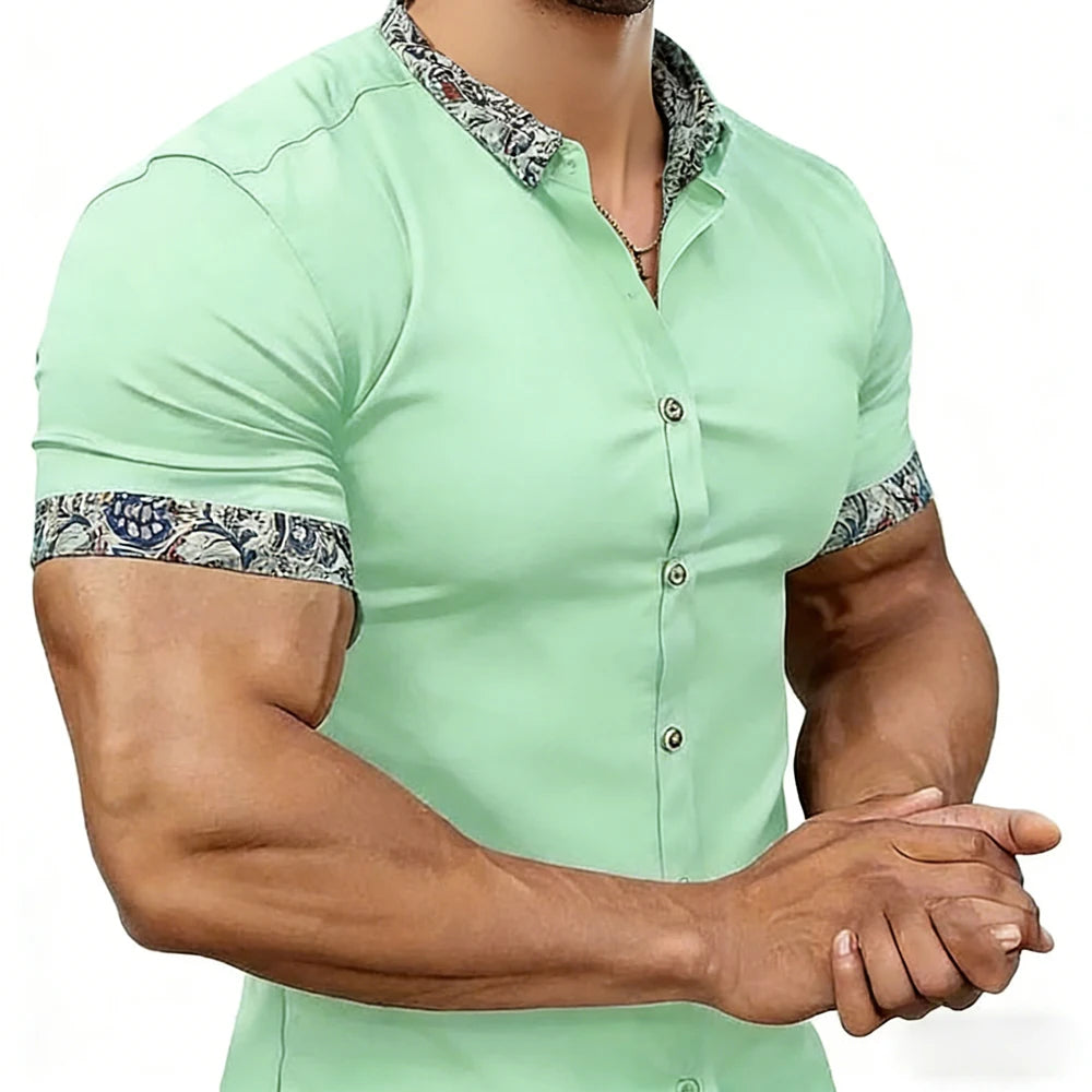 Men's simple business short-sleeved shirts with high-definition printed edges Hawaiian vacation business designer men's clothing