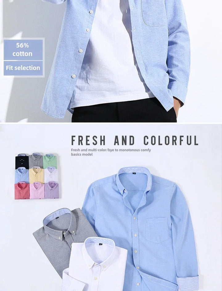 Men's Long Sleeve Shirt Non-Ironing Oxford Spinning Spring Summer Autumn Slim Casual Comfortable All Fashion Fast Color Shirt