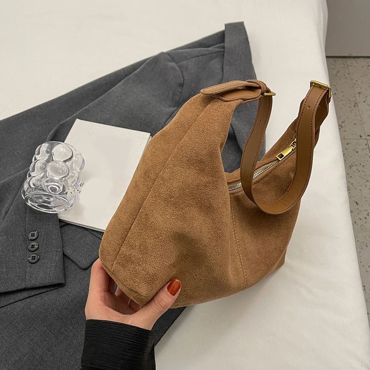 Vintage Women’s Suede Handbag – Designer Crescent Hobo Crossbody Bag