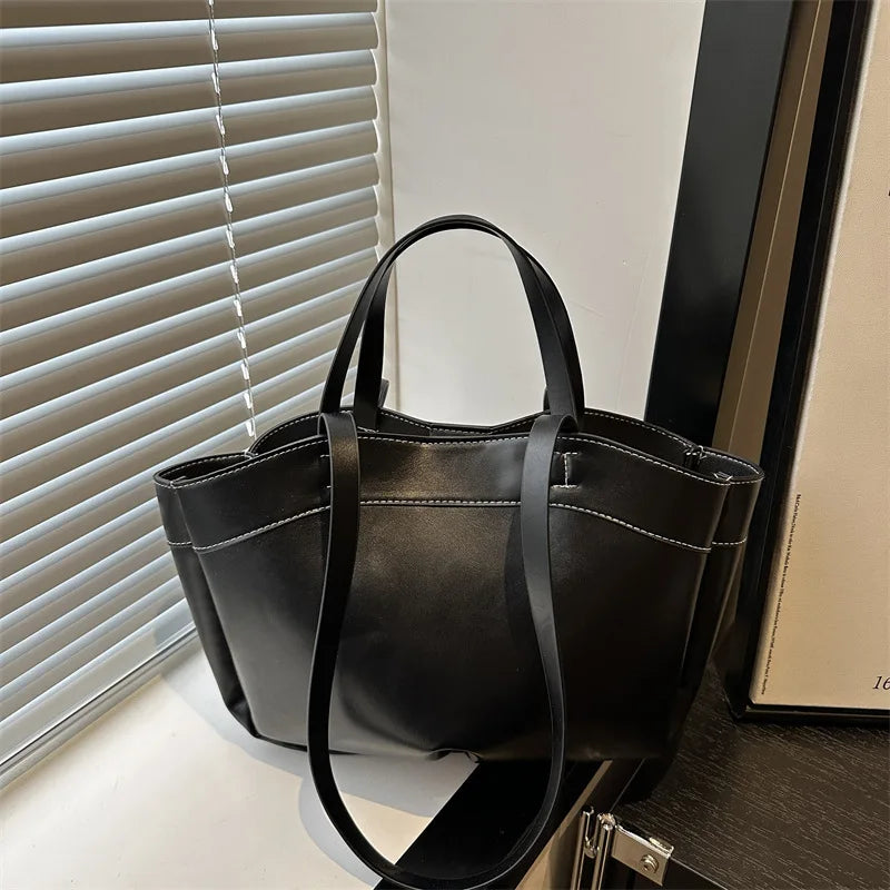 Women’s PU Leather Tote Bag – Large Vintage Shoulder & Crossbody Purse