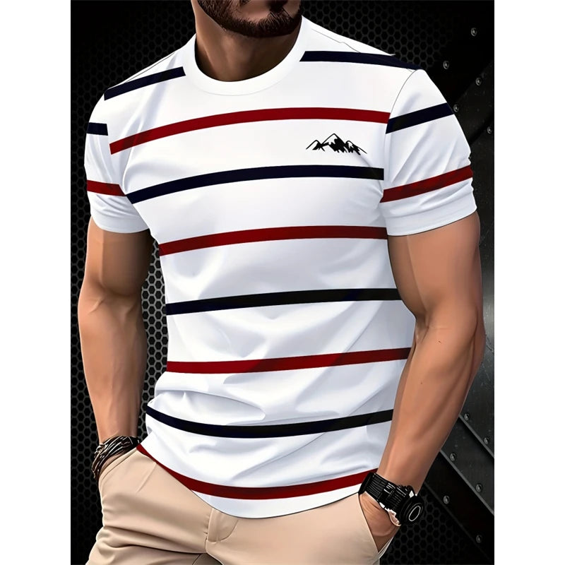 Simple Fashion Striped Graphic T Shirts For Men Summer Casual Short  Sleeve 3D Printed T-shirts Loose Breathable Daily Wear Tees
