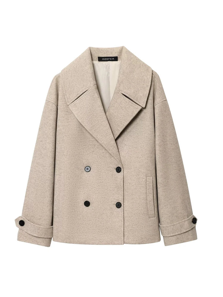 Women’s Double-Breasted Jacket – Elegant Lapel Coat for Autumn & Winter 2025