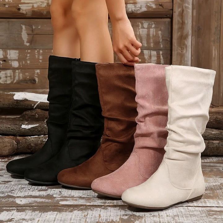 2024 Women’s Knee-High Boots – Pleated Leather Tall Casual Shoes