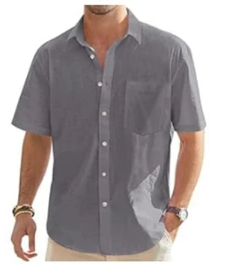 Men's Summer New Style European and American Fashion Classic Comfortable Breathable Cotton and Hemp Solid Color Top Shirt