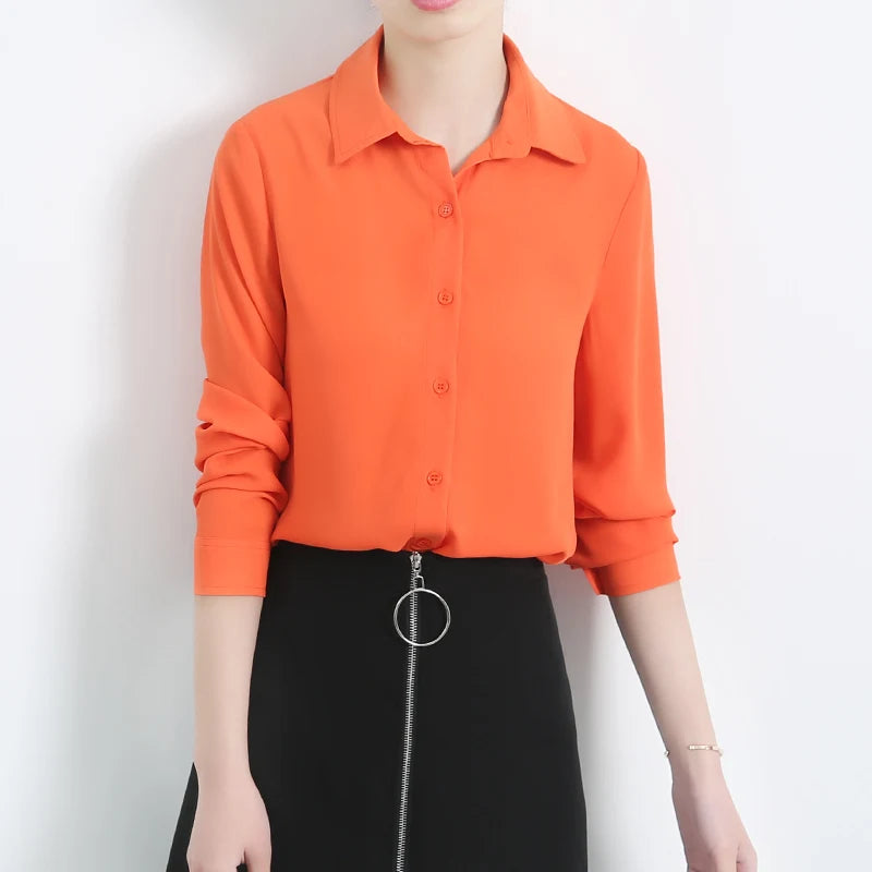 بلوزة شيفون بسيطة للنساء – بلوزة رسمية بأكمام طويلة