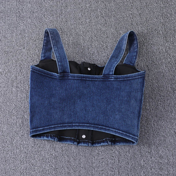 women's clothing sexy Tops For Women crop top fashion button front shirred detail denim top