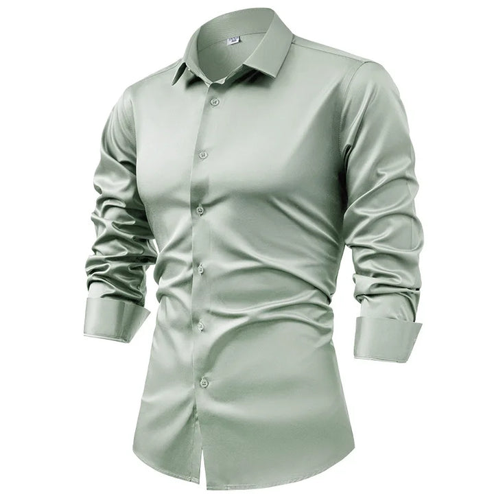 High-end Satin Shirts for Men Fashion Long Sleeved Solid Dress Shirts Men's Business Social Non-ironing Wrinkle-resistant Shirts
