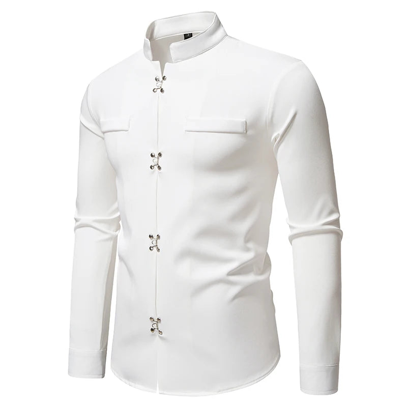 2025 Spring New Men Shirt Chinese Style Clothing Slim Fit Long Sleeves Shirt Camisa Social Office Wear Mandarin Collar Shirt