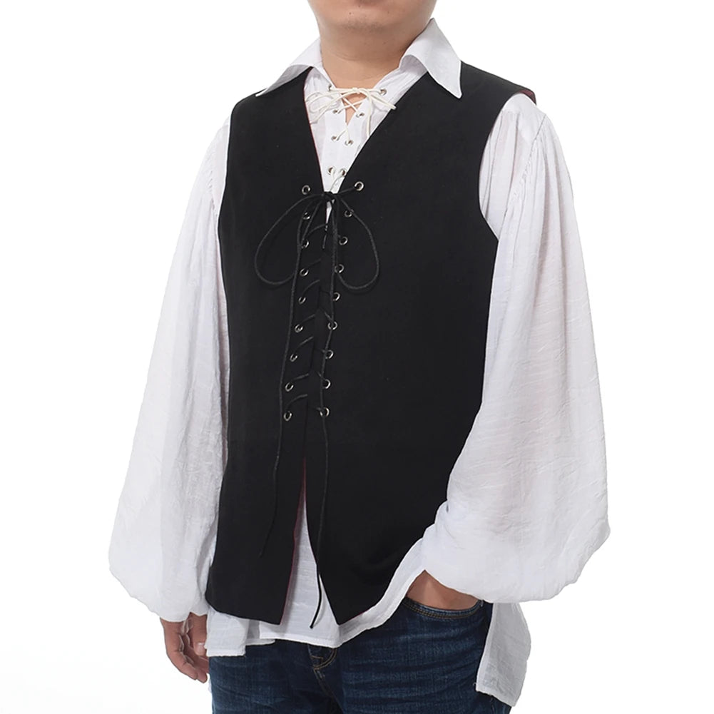 Pirate Tunic Vest For Men Medieval Renaissance Lace Up Reversible Waistcoat