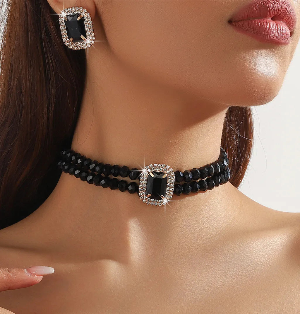 Kristall-Choker- und Ohrring-Set für Damen – Partyschmuck