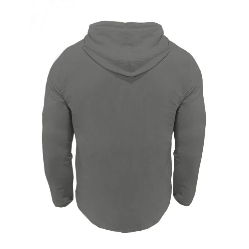 2026 New Men's  T-Shirts Spring Summer Hooded Cotton Linen Tops for Men Soft Loose Henley Shirt Casual Button Long Sleeve Shirts