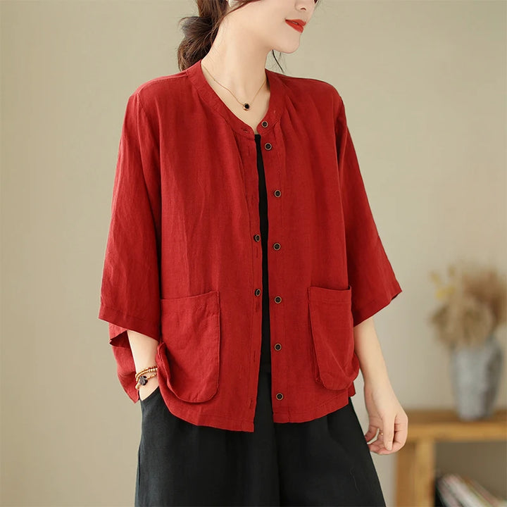 Woman Top Single-Breasted Loose Shirts & Blouses for Women Pocket Cheap Tops Female