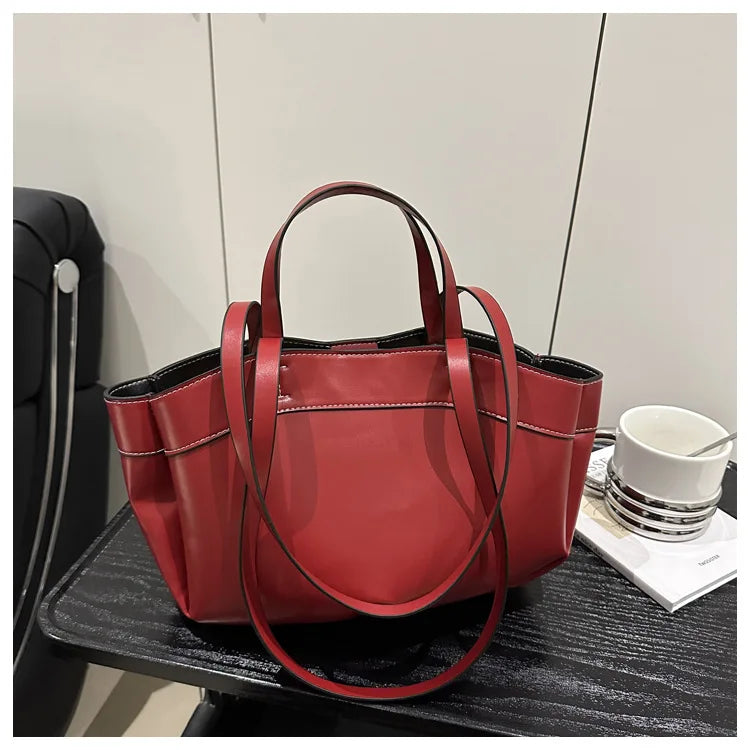 Women’s PU Leather Tote Bag – Large Vintage Shoulder & Crossbody Purse