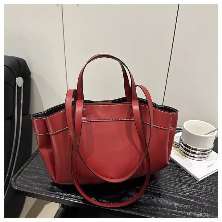 Women’s PU Leather Tote Bag – Large Vintage Shoulder & Crossbody Purse