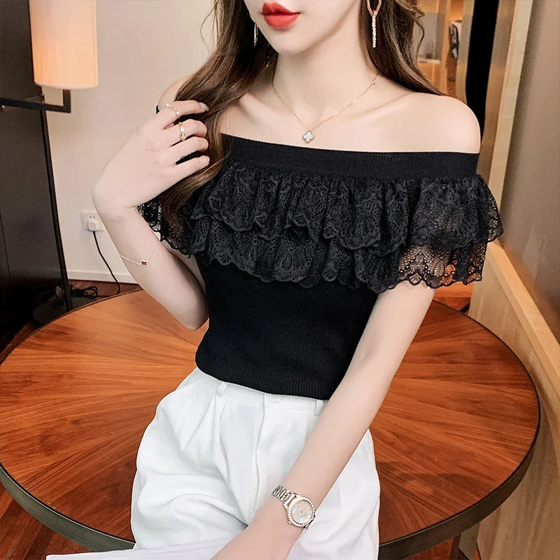 2024 Women’s Summer Blouse – Patchwork Lace Ruffles, Sweet Tunic Top