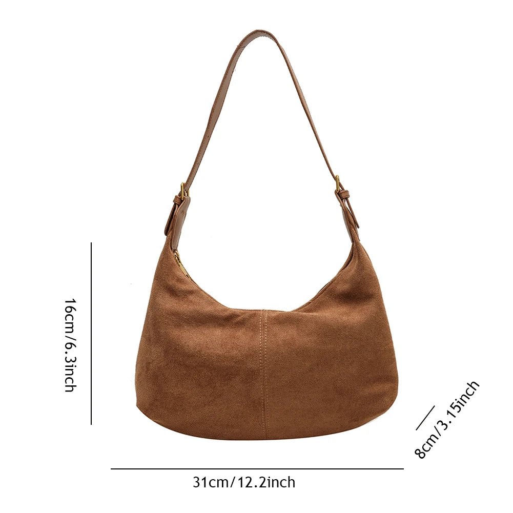 Vintage Women’s Suede Handbag – Designer Crescent Hobo Crossbody Bag