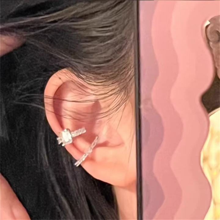 أقراط أذن نسائية مرصعة بالكريستال - بدون مشبك ثقب