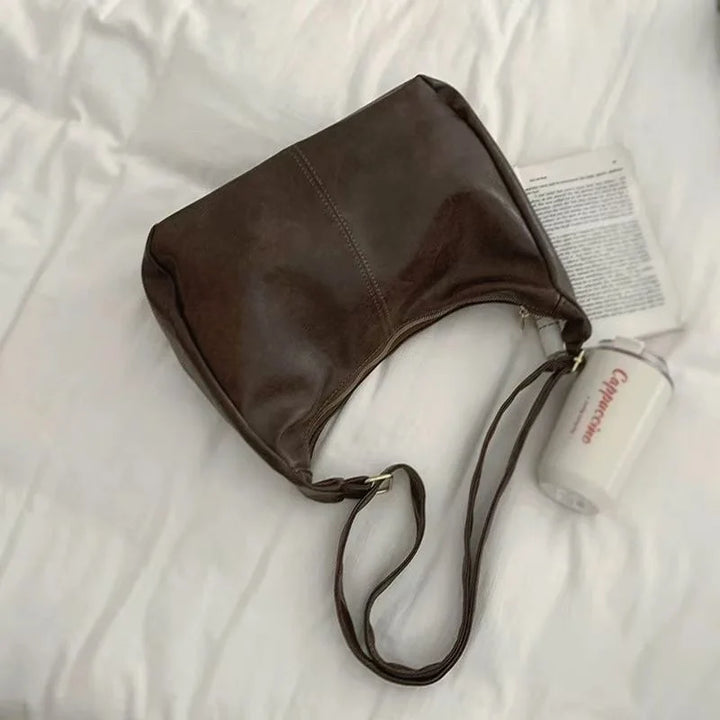 Women’s Soft PU Leather Tote – Foldable Slouchy Crossbody Handbag with Zipper