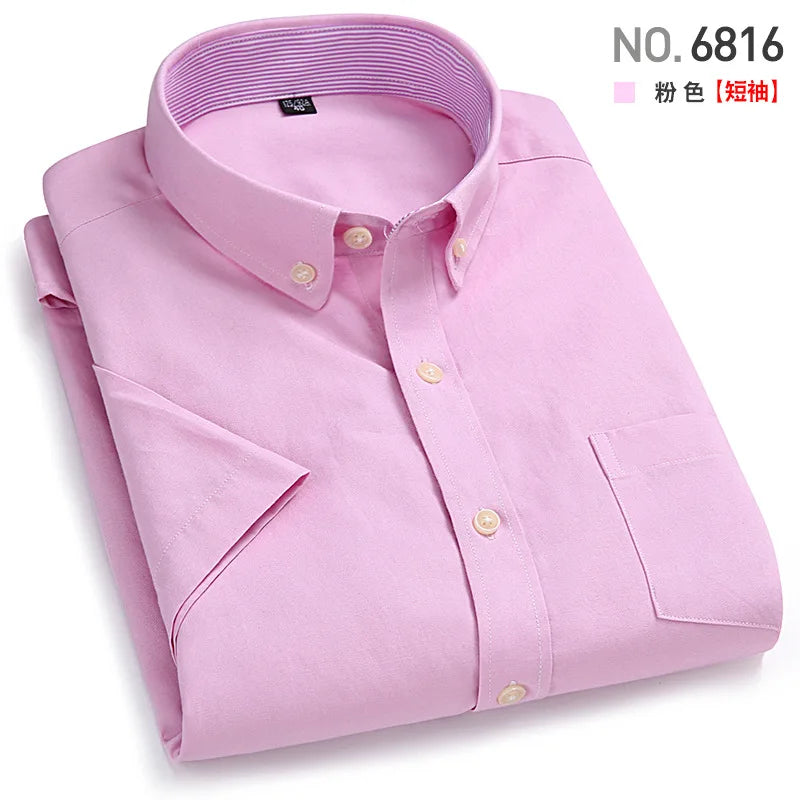 Men's Short-Sleeved Shirt, Summer Casual, Oxford Fabric, Solid Color, Simple, Trendy, Comfortable and High-Quality, Street Style