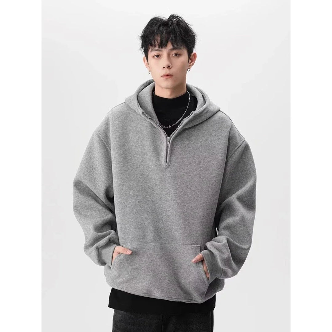 Men's Clothing American Half-zip Hooded Sweatshirt for Men Trendy Brand Spring Autumn Sports Versatile